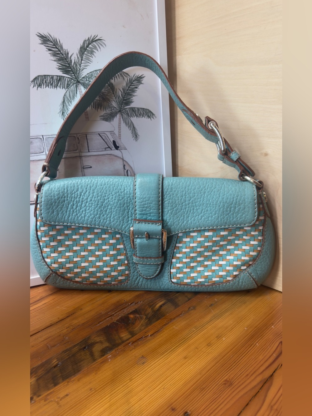 Michael Kors Teal Woven Shoulder Bag
